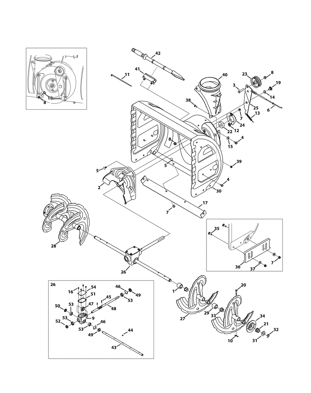 Auger And Housing Diagram and Parts List for 2X26HP (31AM56SS710-31AM56SS756)(2015) Cub Cadet Snow Blower